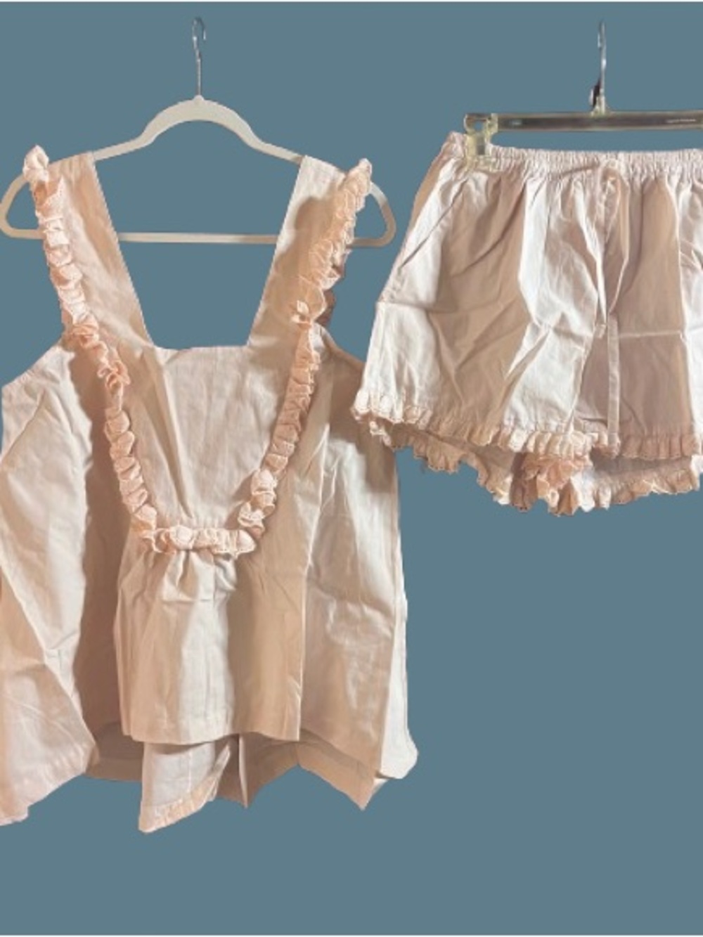 Ruffle-Trim Two-Piece Pajama Set in Pale Peach NWT - Picture 9 of 13